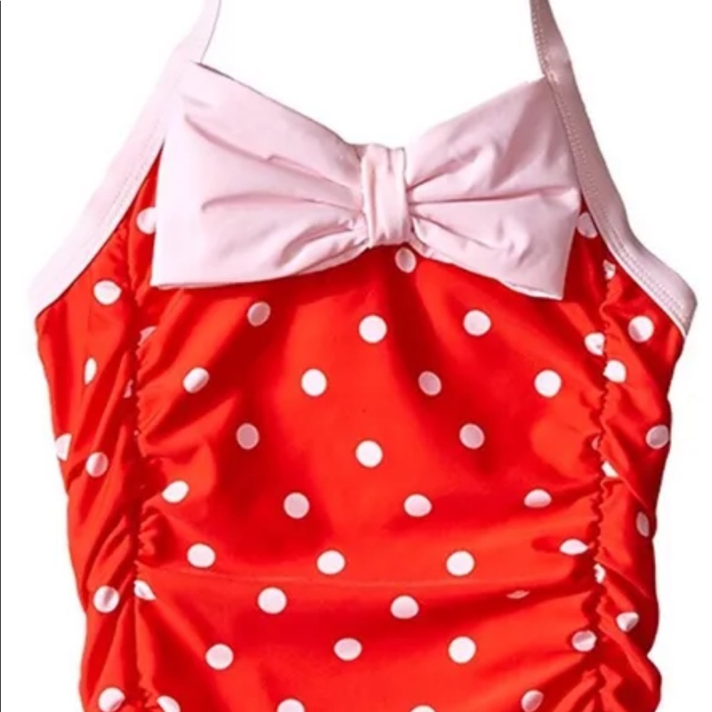 New Kate Spade Kid Girl 12 Year Old Red Polka Dots Open Piece Pink Ribbon Bow